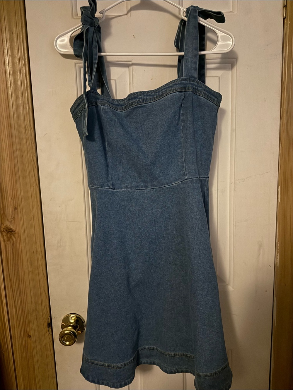 Blue Denim Tie-Shoulder Mini Dress